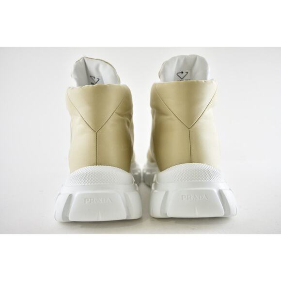 Prada Rush Piuma Nylon Beige White Platform Flat High Top Trainer Sneaker 39.5 - Picture 11 of 12
